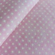 Tessuto in Cotone Rosa con Stelline Panna